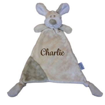 Knuffeldoekje Hond met naam geborduurd