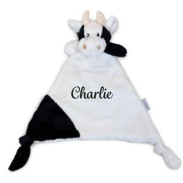 Knuffeldoekje Koe met naam geborduurd