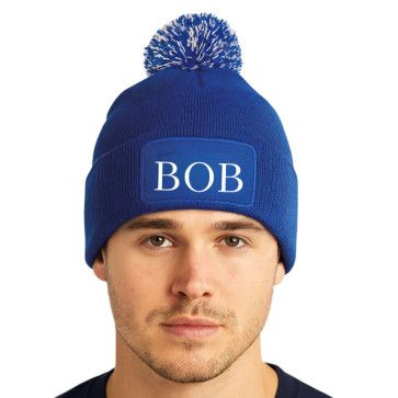 Beanie muts met bolletje bedrukt met naam