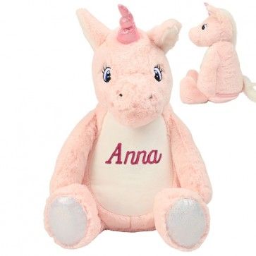 Roze Eenhoorn knuffel Pink Unicorn met naam borduring