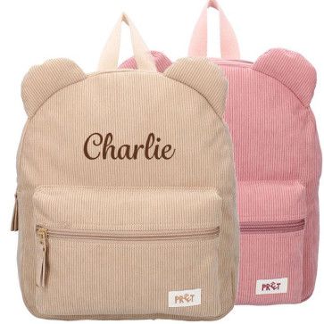 Ribstof rugzak Oortjes met naam geborduurd