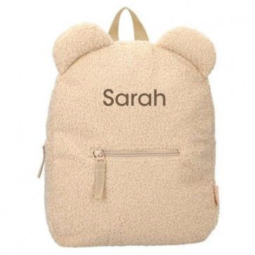 Beige Teddy rugzak Oortjes met naam geborduurd