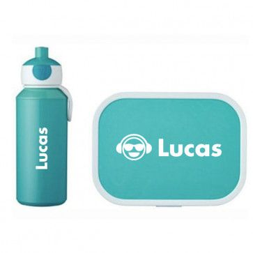 Turquoise Mepal Lunchbox en Pop-up Drinkfles met naam