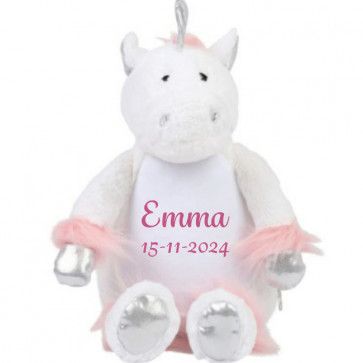 Witte Eenhoorn knuffel Unicorn met naam geborduurd