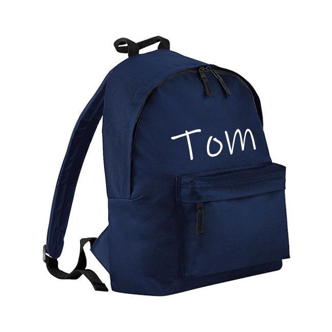 Donkerblauwe rugzak met naam Ideale schooltas