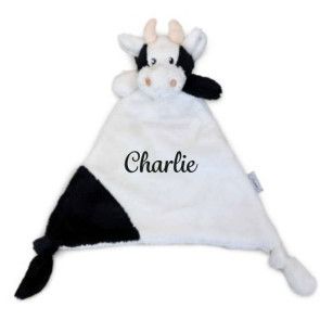 Knuffeldoekje Koe met naam geborduurd