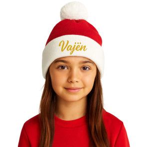 Gebreide Rood/Witte Muts met naam bedrukt