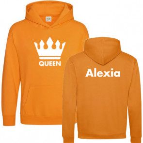 Oranje QUEEN Hoodie met naam