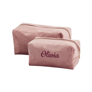 Luxe Velvet Toilettas met naam geborduurd