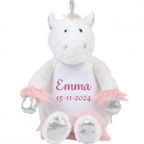 Witte Eenhoorn knuffel Unicorn met naam geborduurd