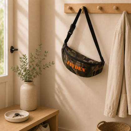 Heuptasje met naam, legerprint camouflage belt bag