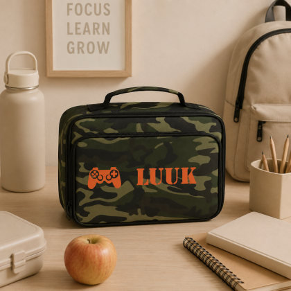 Camouflage koeltas met naam bedrukt legerprint