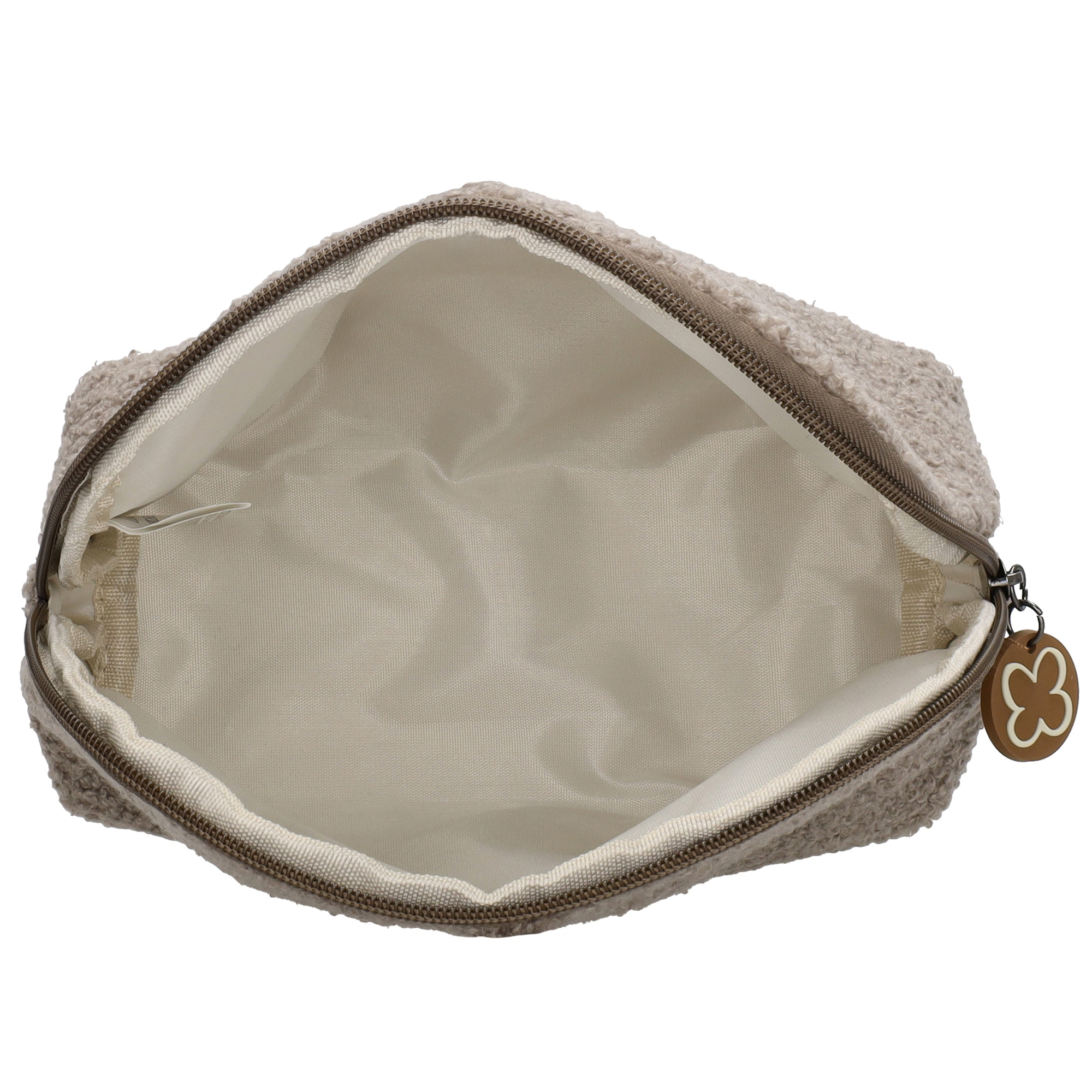 Teddy Rugzak Beer taupe met bruin leer met naam geborduurd