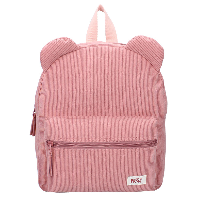 Teddy Rugzak Beer taupe met bruin leer met naam geborduurd